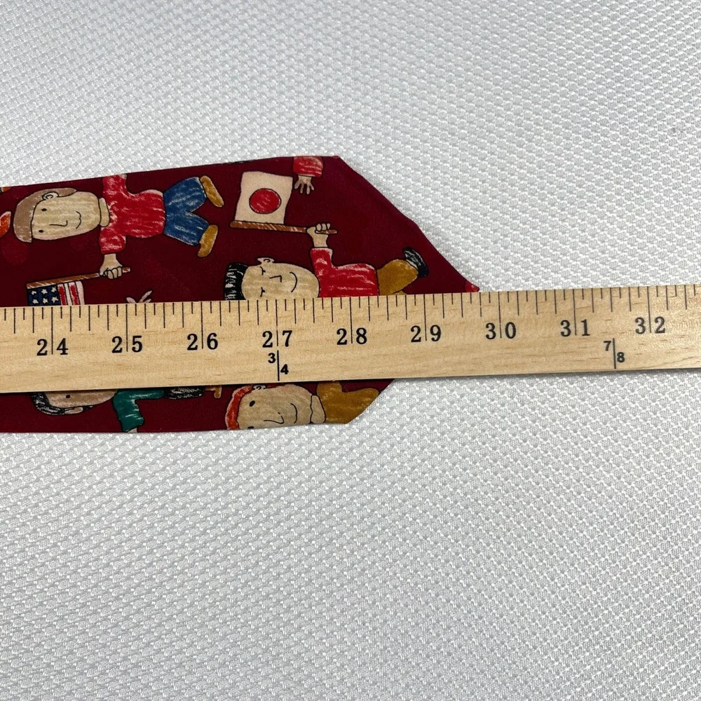 Renaissance‎ Handmade Silk Tie Burgundy Red Children Around the World Novelty
